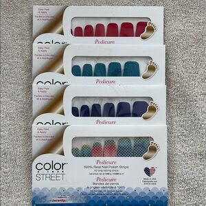 Color Street Pedicure Nail Strips - Red, Teal, Blue